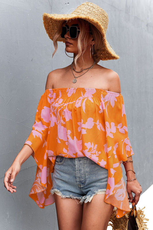 Floral Bell Sleeve Off-Shoulder Blouse  Shirts & Tops- Doll Fits
