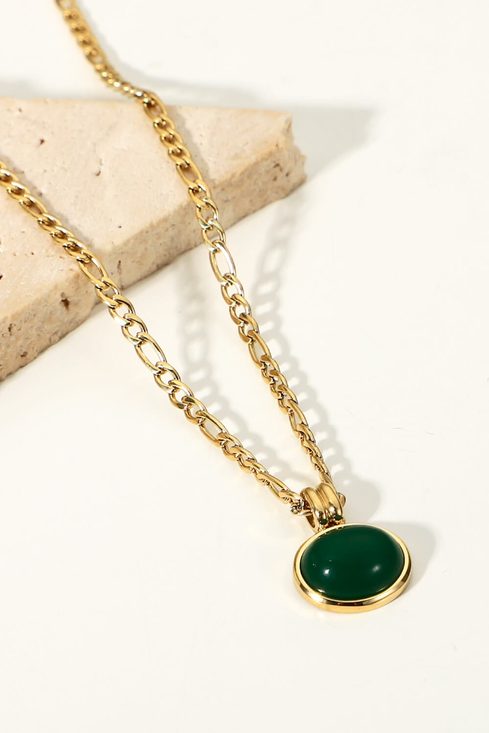 Inlaid Stone Round Pendant Chain Necklace  Necklaces- Doll Fits