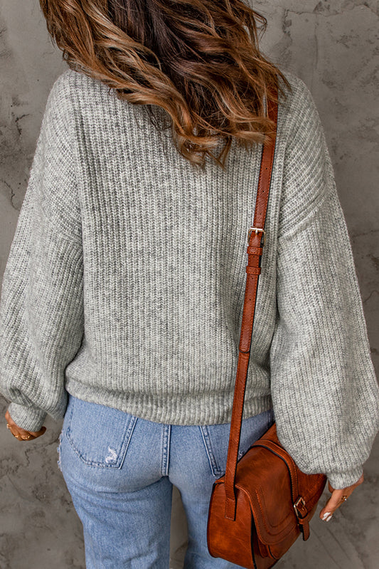 Heathered Balloon Sleeve Rib-Knit Sweater  Shirts & Tops- Doll Fits