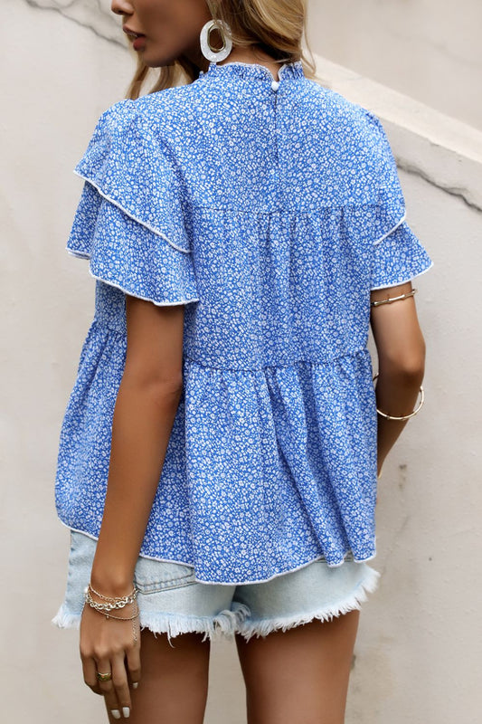 Ditsy Floral Layered Flutter Sleeve Blouse  Shirts & Tops- Doll Fits