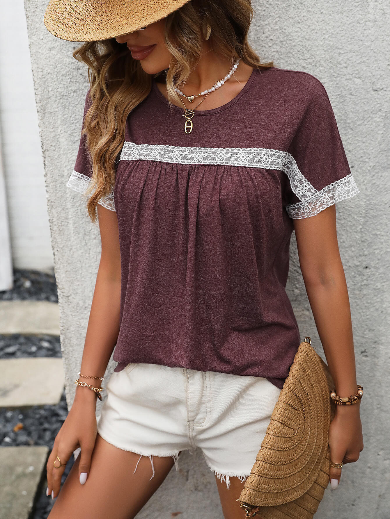 Contrast Round Neck Short Sleeve Tee  - Doll Fits