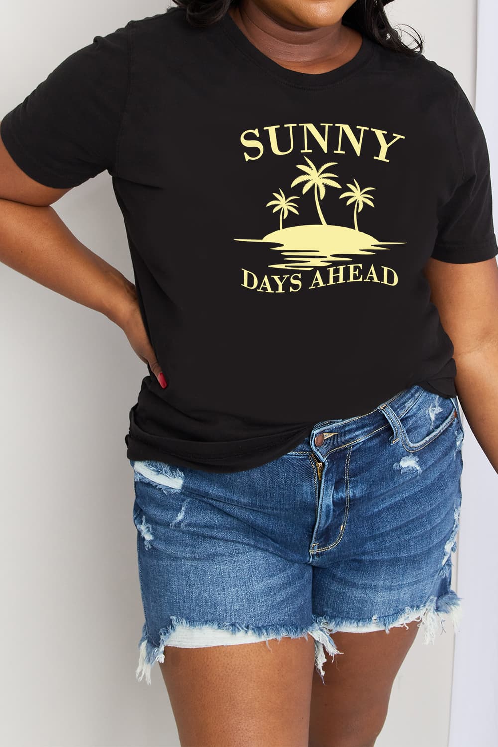 Simply Love Full Size SUNNY DAYS AHEAD Graphic Cotton Tee  Shirts & Tops- Doll Fits