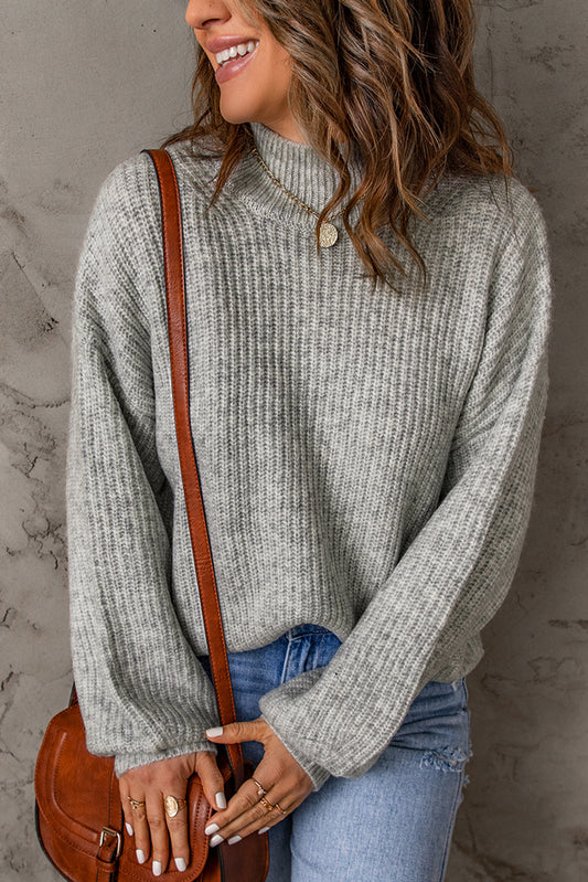 Heathered Balloon Sleeve Rib-Knit Sweater  Shirts & Tops- Doll Fits