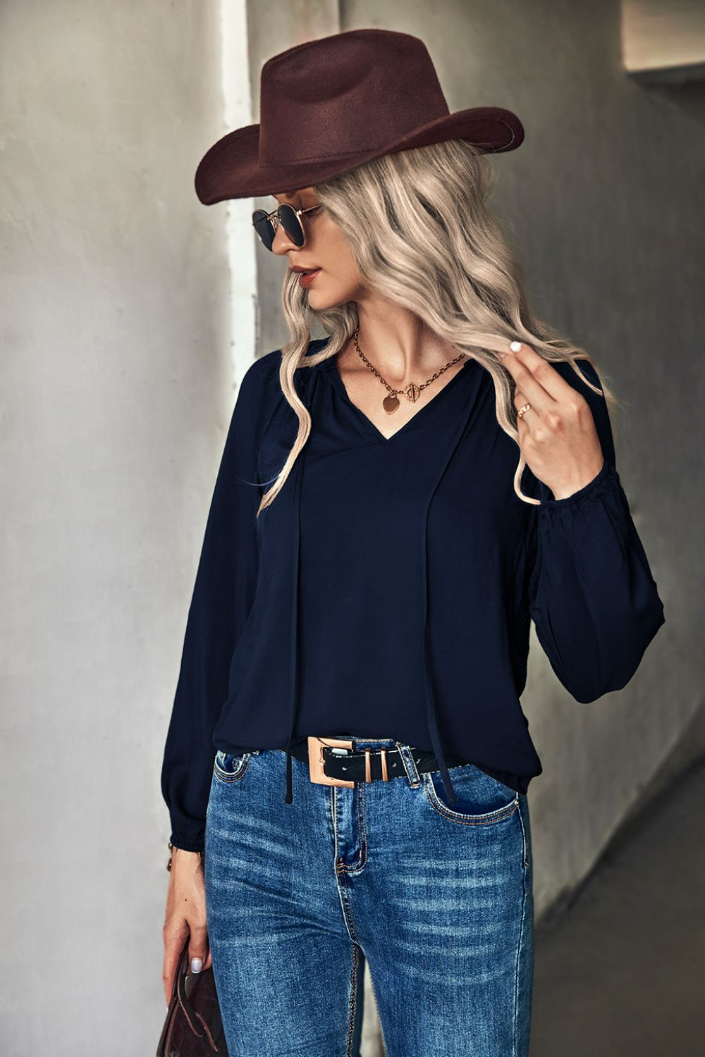 Gathered Detail Tie-Neck Blouse  Shirts & Tops- Doll Fits