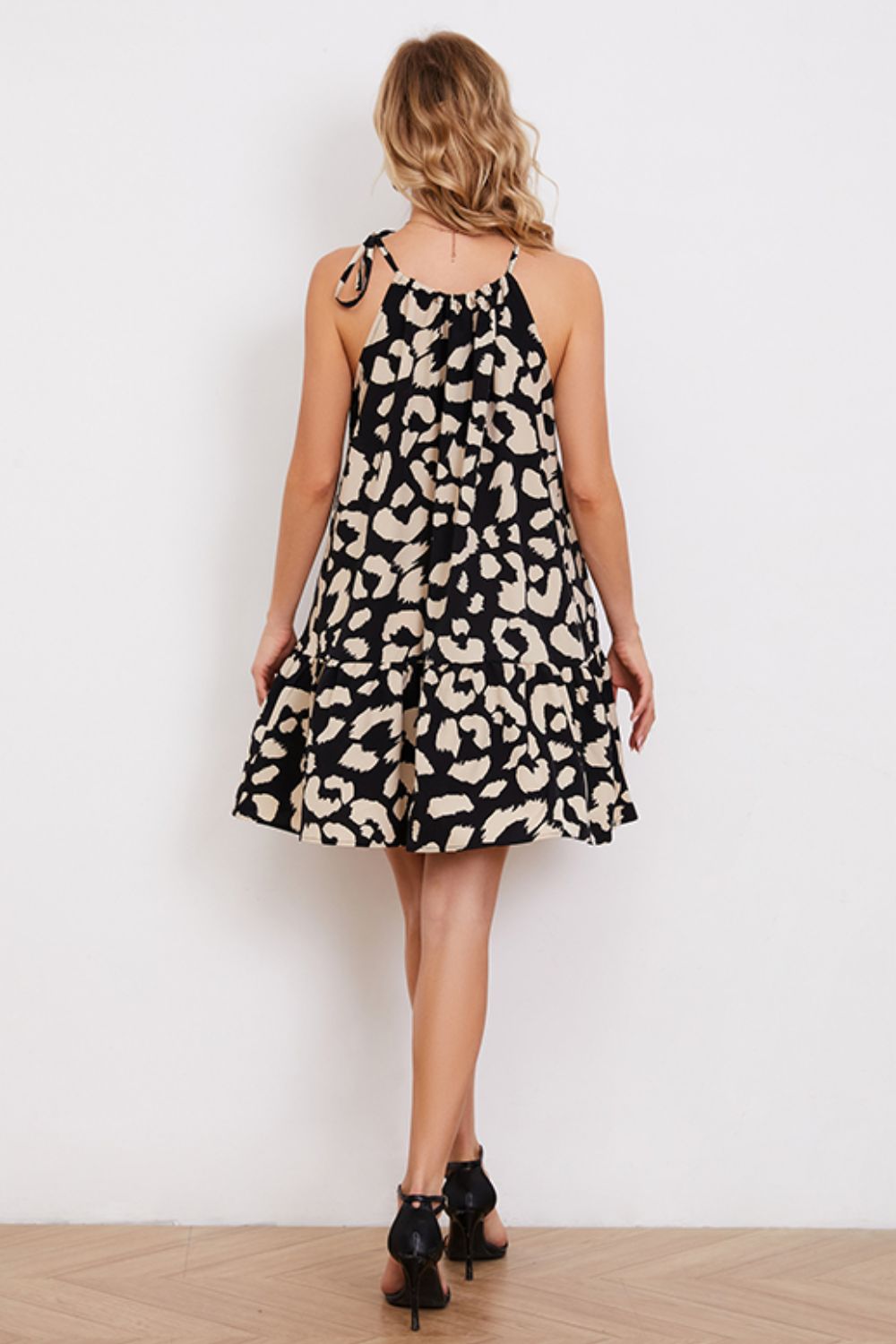 Leopard Print Ruffle Hem Sleeveless Dress  Dresses- Doll Fits