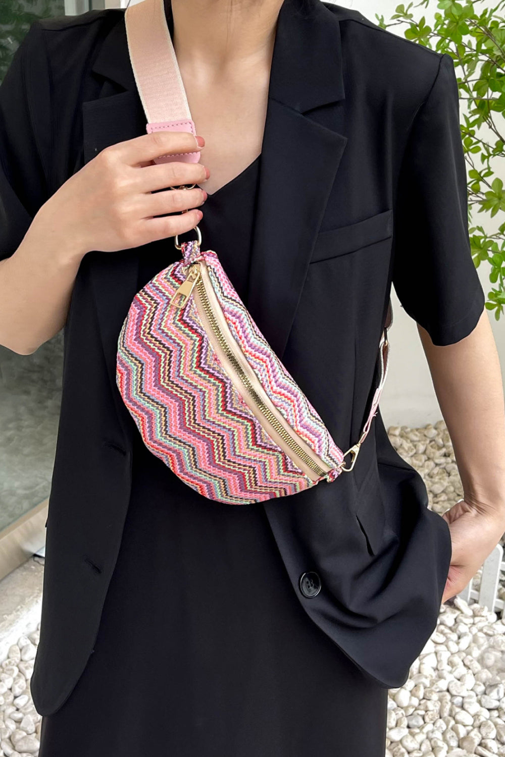 Chevron Straw Sling Bag  Handbags- Doll Fits