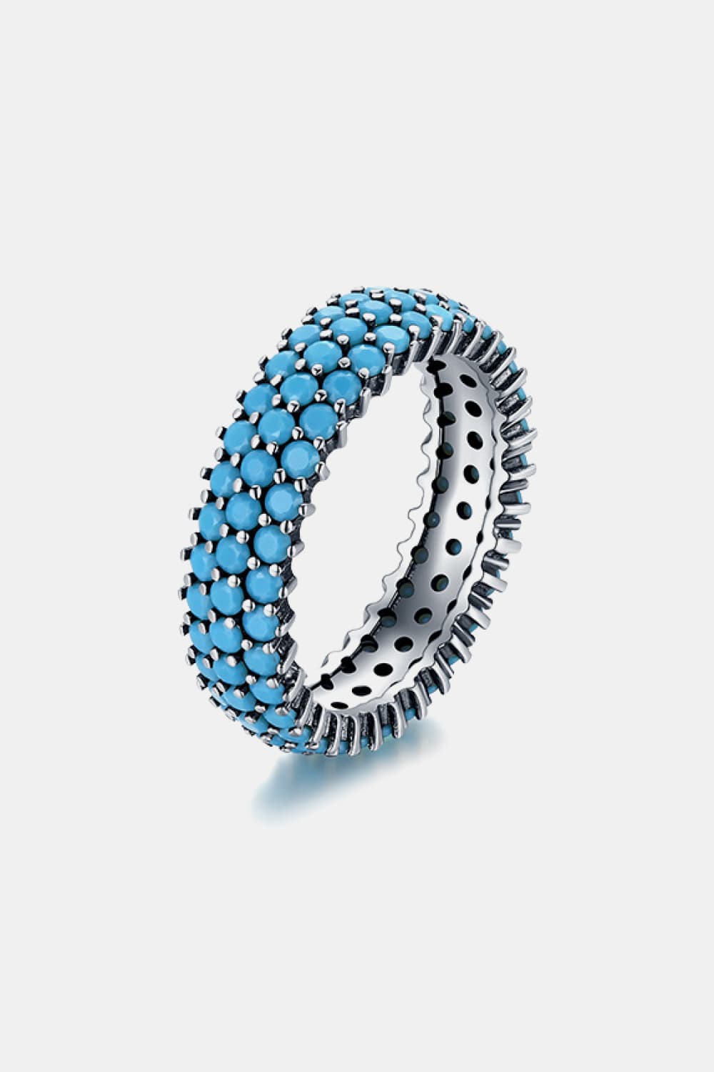 925 Sterling Silver Triple Row Artificial Turquoise Ring  - Doll Fits