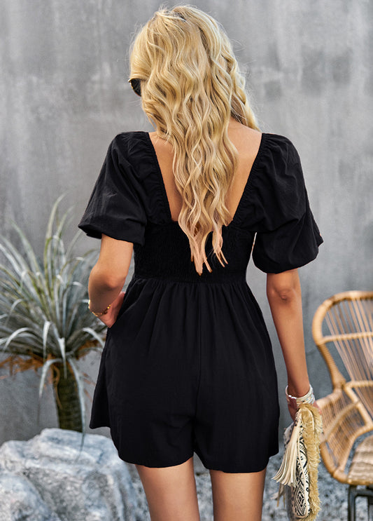 Square Neck Short Sleeve Smocked Romper  Jumpsuits & Rompers- Doll Fits