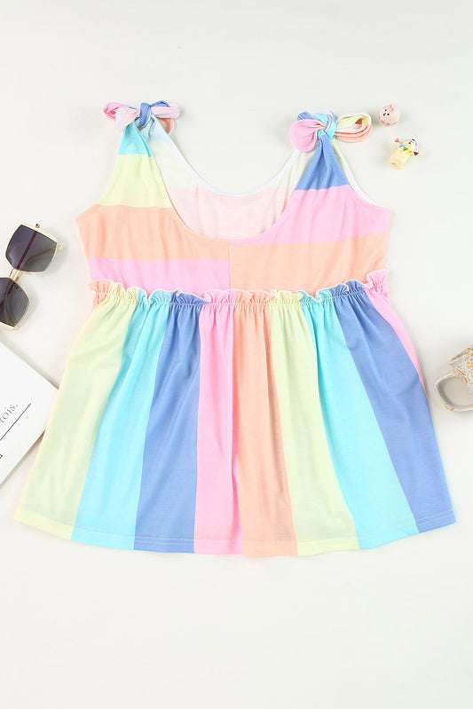 Striped Tie Shoulder Frill Trim Tank  Shirts & Tops- Doll Fits