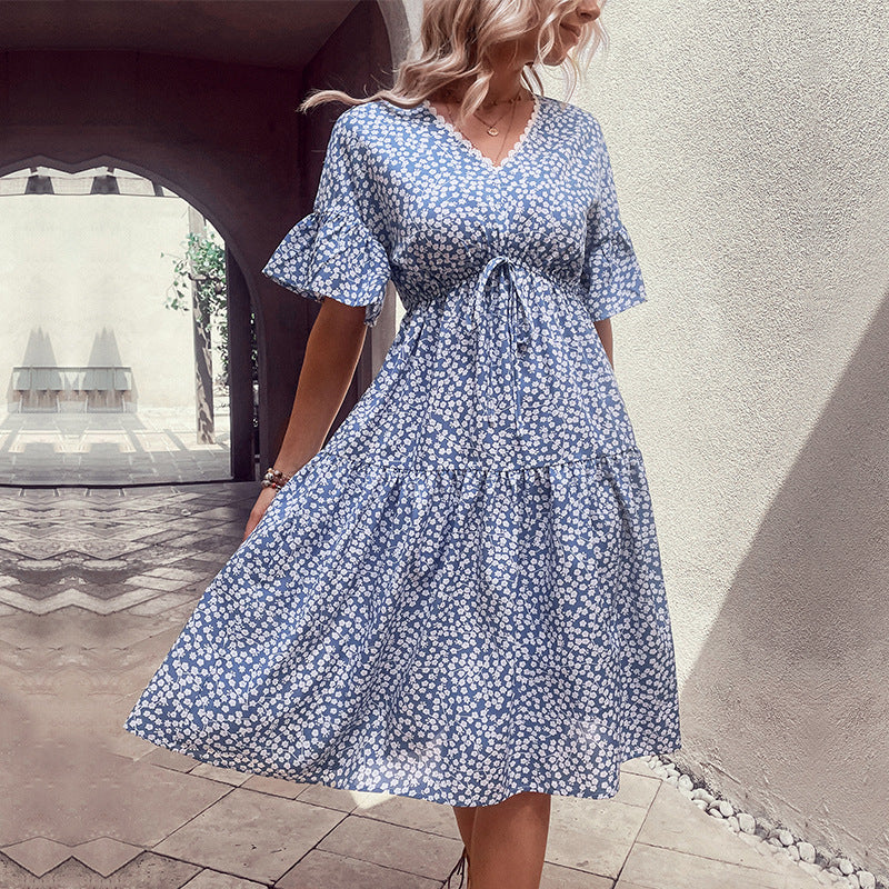 Floral Flounce Sleeve V-Neck Dress  Dresses- Doll Fits
