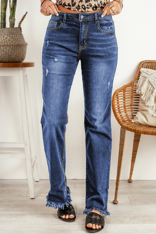 Ripped Frayed Hem Jeans  Pants- Doll Fits