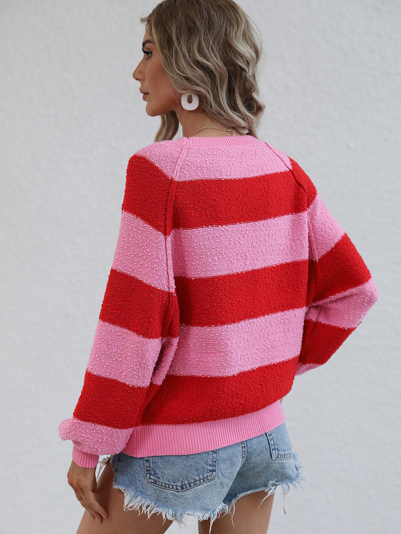 Striped Raglan Sleeve Ribbed Trim Knit Top  Shirts & Tops- Doll Fits