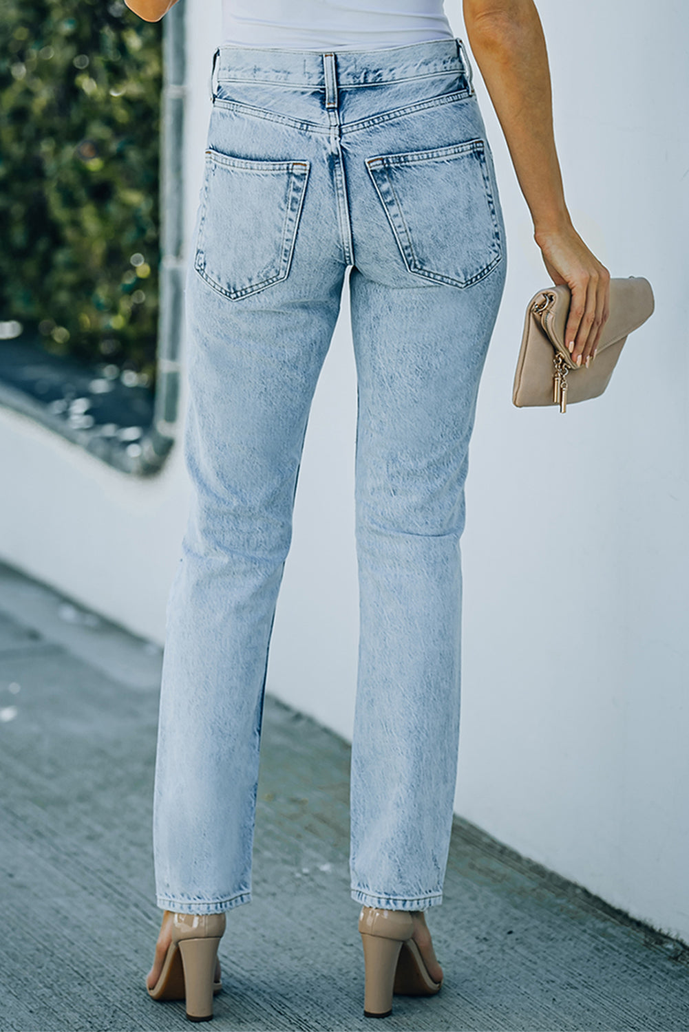 Acid Wash Distressed Jeans with Pockets  Pants- Doll Fits