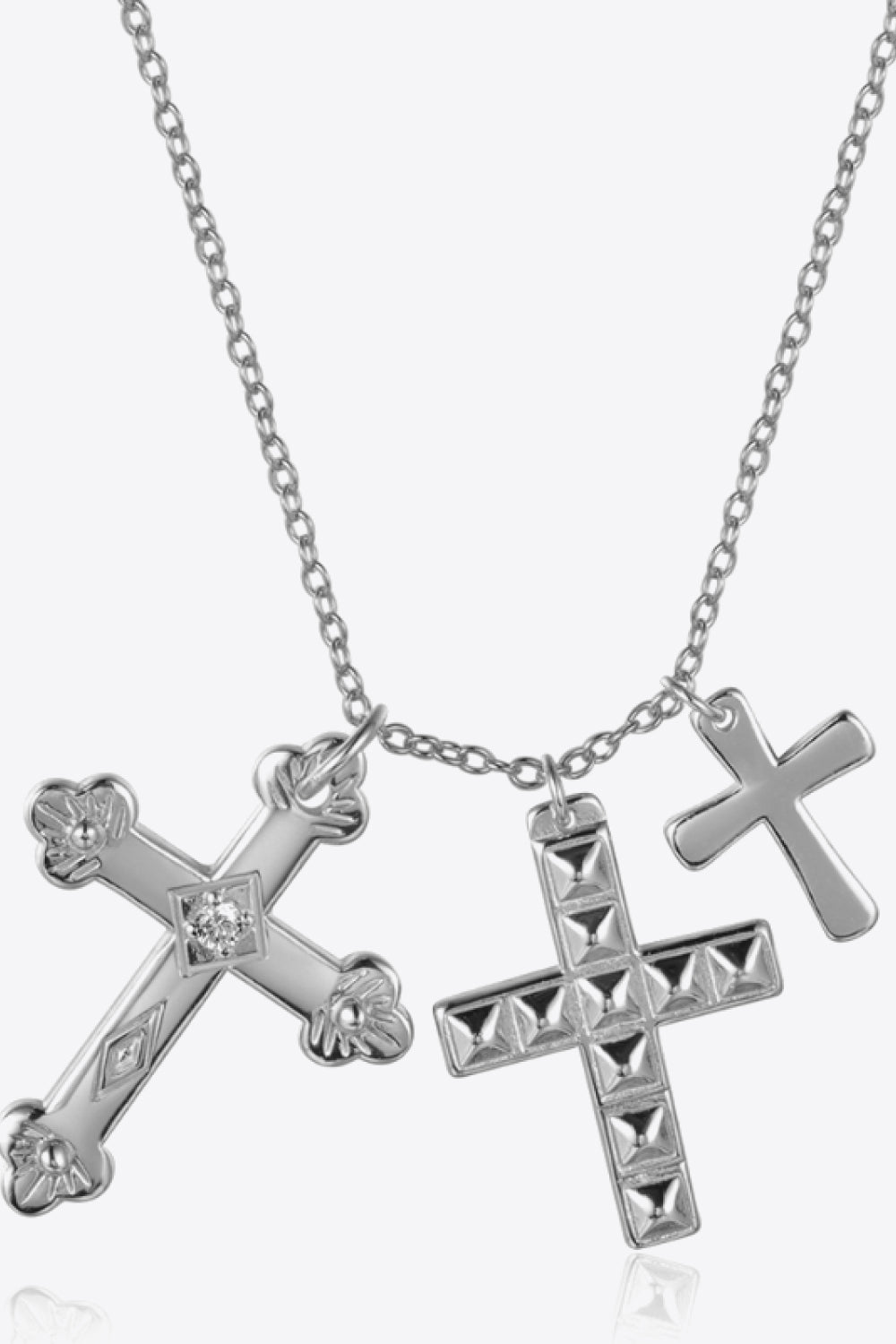 Inlaid Zircon Cross Pendant 925 Sterling Silver Necklace  Necklaces- Doll Fits