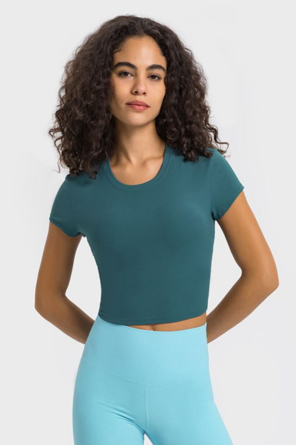 Round Neck Short Sleeve Cropped Sports T-Shirt  Activewear- Doll Fits