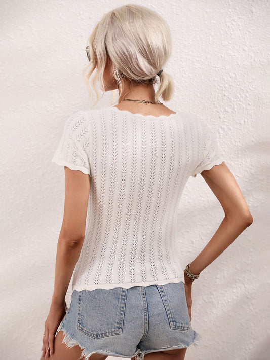 Scalloped Hem Square Neck Knit Top  Shirts & Tops- Doll Fits
