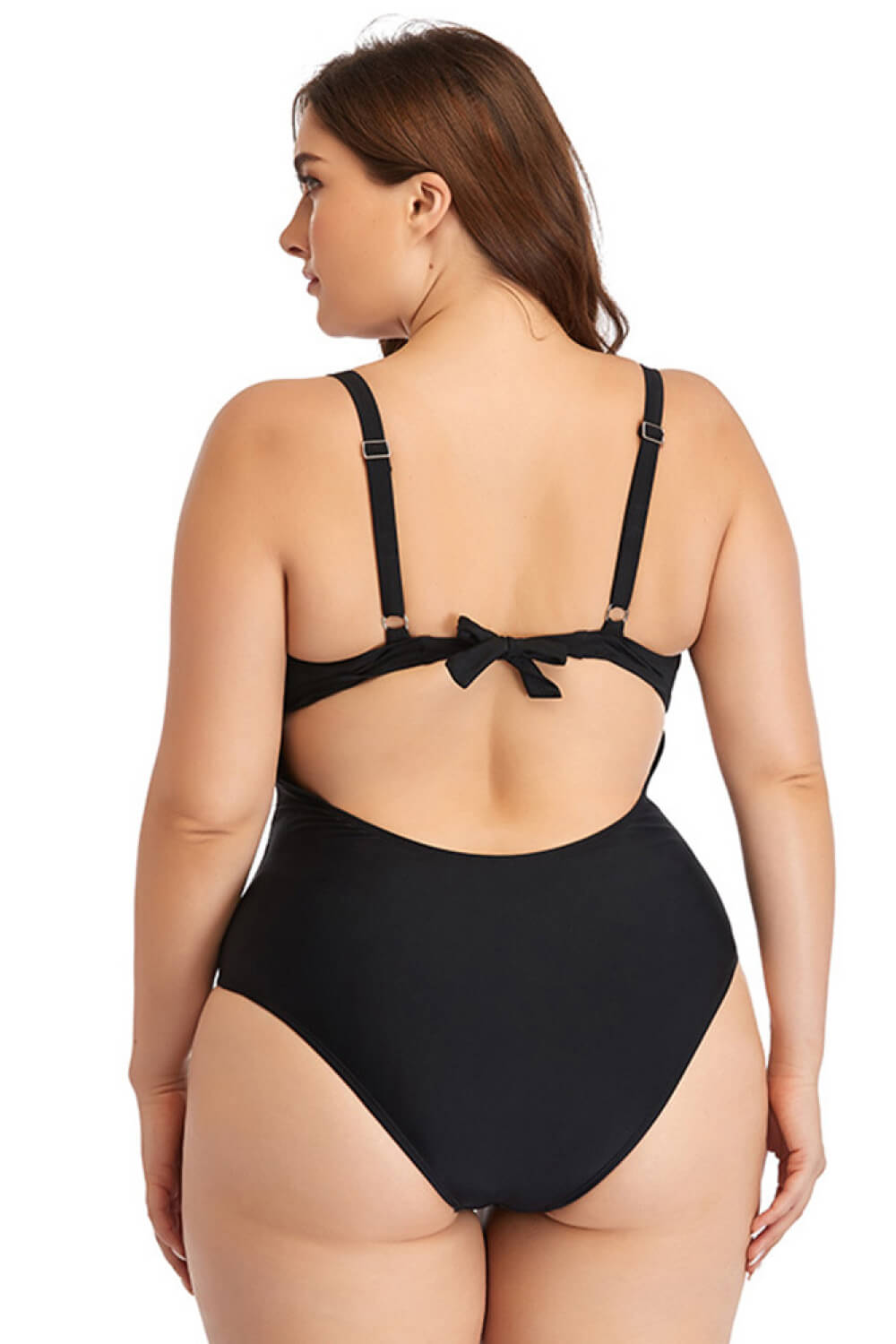 Plus Size Spliced Mesh Tie-Back One-Piece Swimsuit  Swimwear- Doll Fits