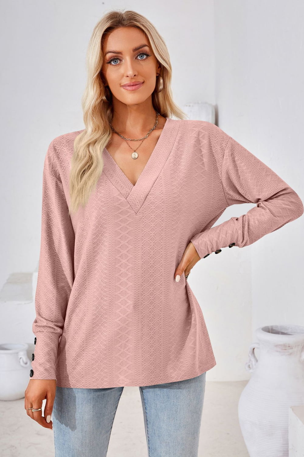 V-Neck Long Sleeve Blouse  - Doll Fits