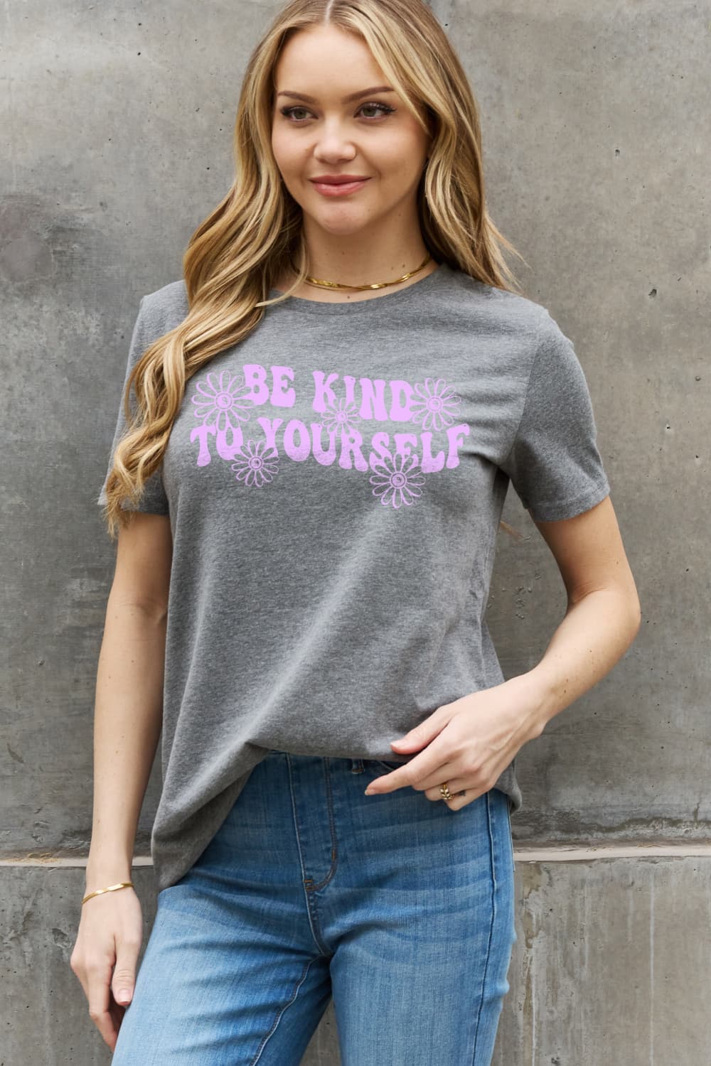 Simply Love Full Size BE KIND TO YOURSELF Flower Graphic Cotton Tee  Shirts & Tops- Doll Fits