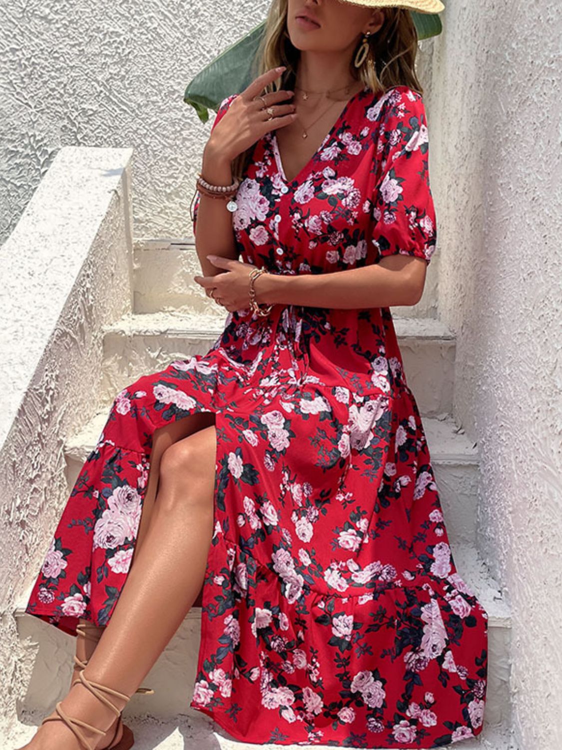 Floral Split Tie-Waist Dress  Dresses- Doll Fits