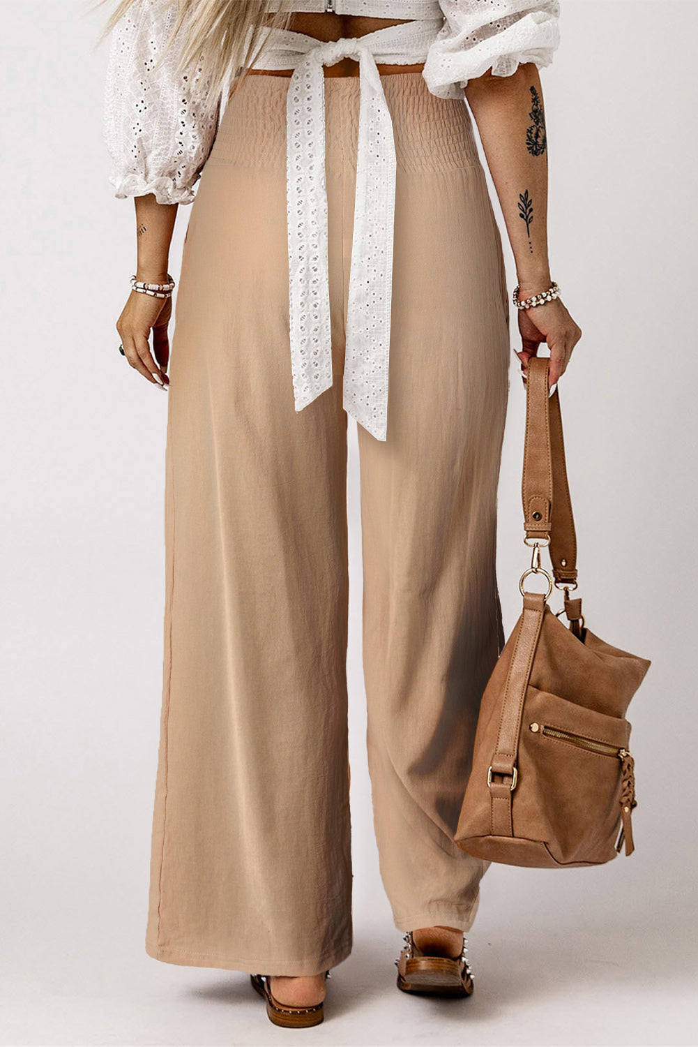 Smocked High Waist Wide Leg Pants  Pants- Doll Fits
