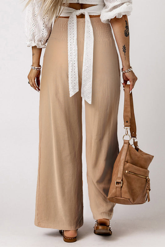 Smocked High Waist Wide Leg Pants  Pants- Doll Fits