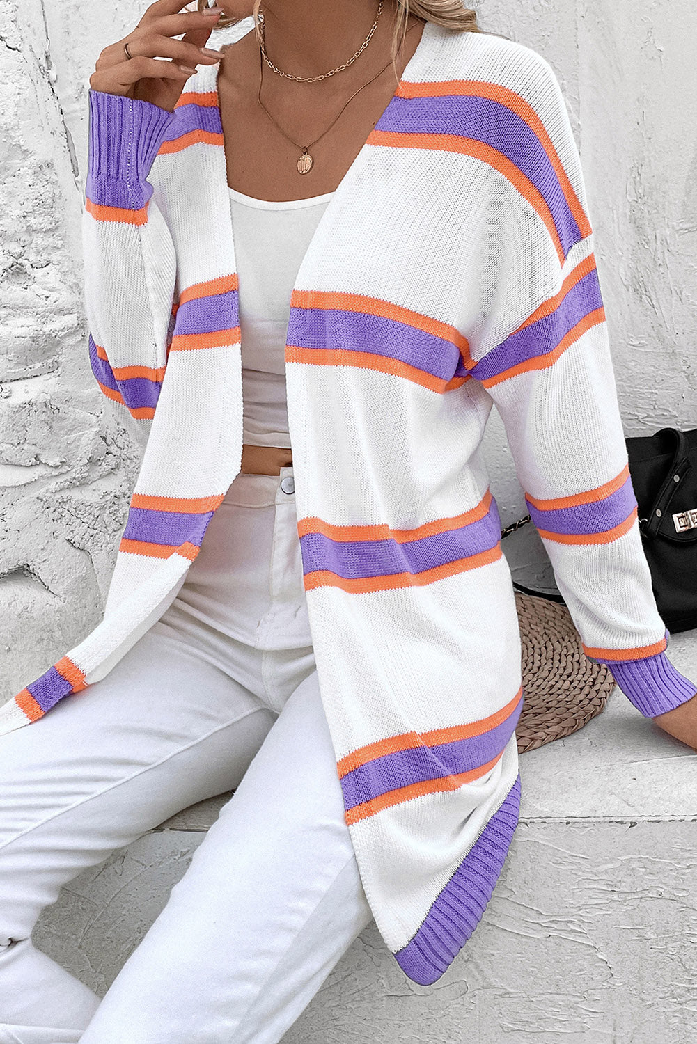 Striped Dropped Shoulder Cardigan  - Doll Fits