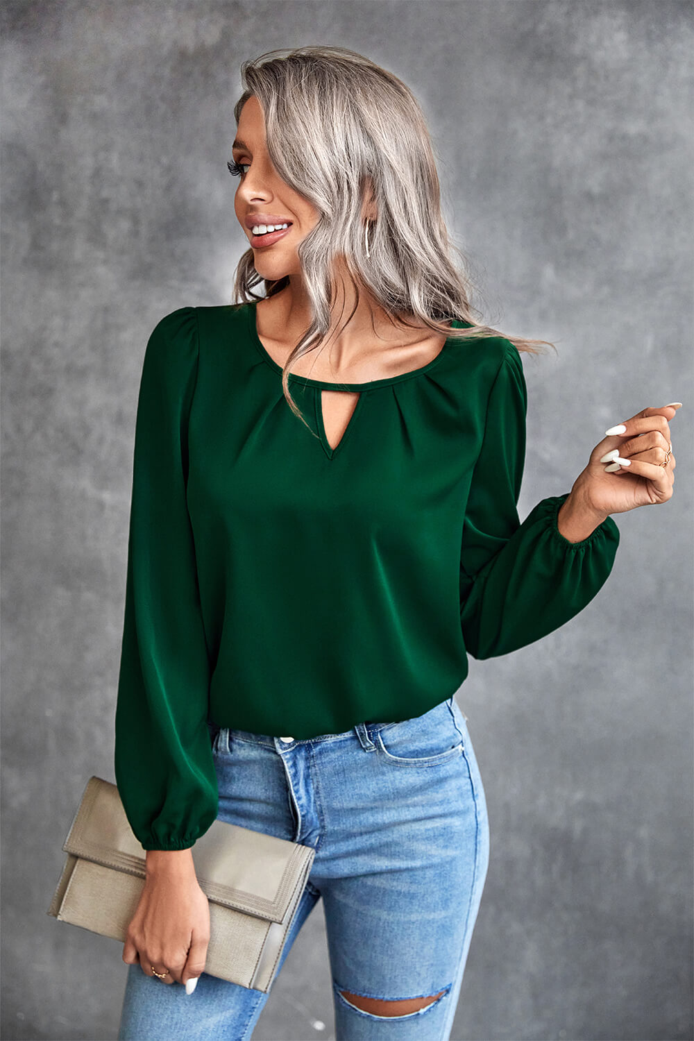Pleated Detail Cutout Puff Sleeve Blouse  Shirts & Tops- Doll Fits