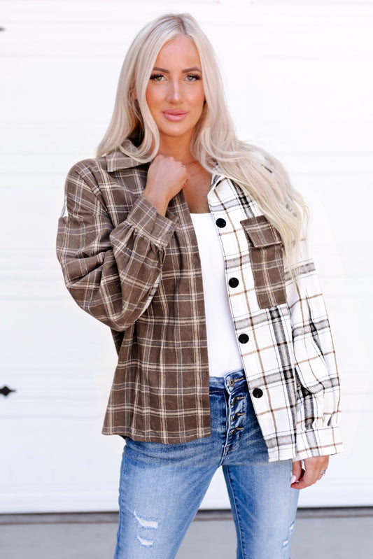 Plaid Contrast Button Up Shirt Jacket  Coats & Jackets- Doll Fits