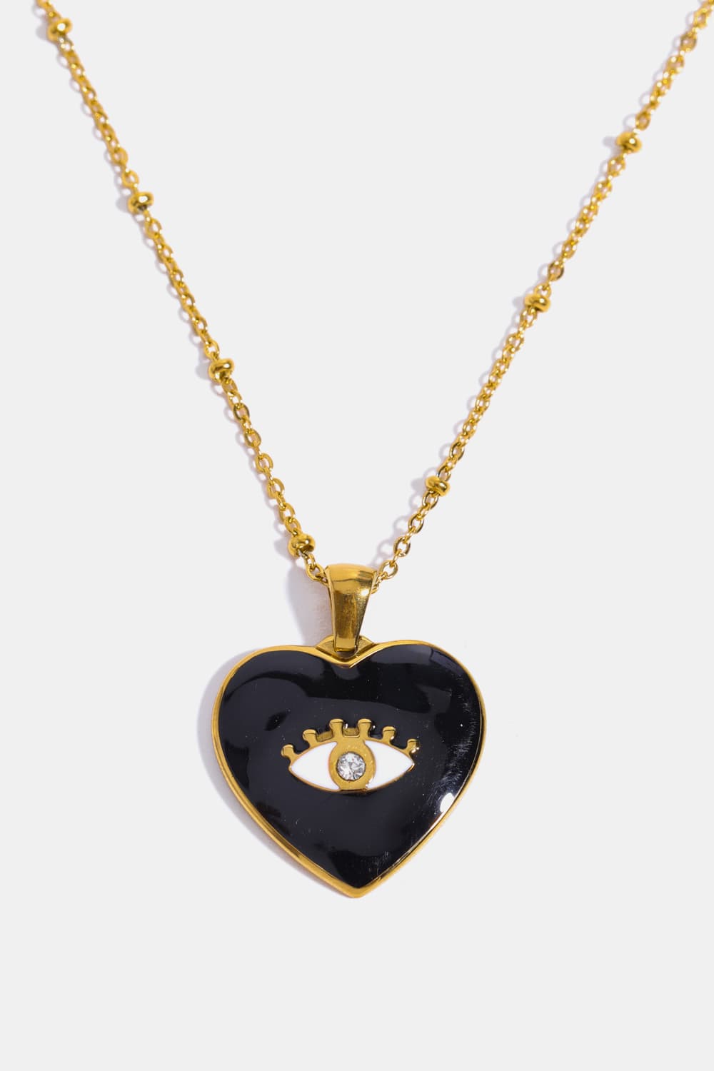Heart & Evil Eye Shape 18K Gold Plated Pendant Necklace  Necklaces- Doll Fits