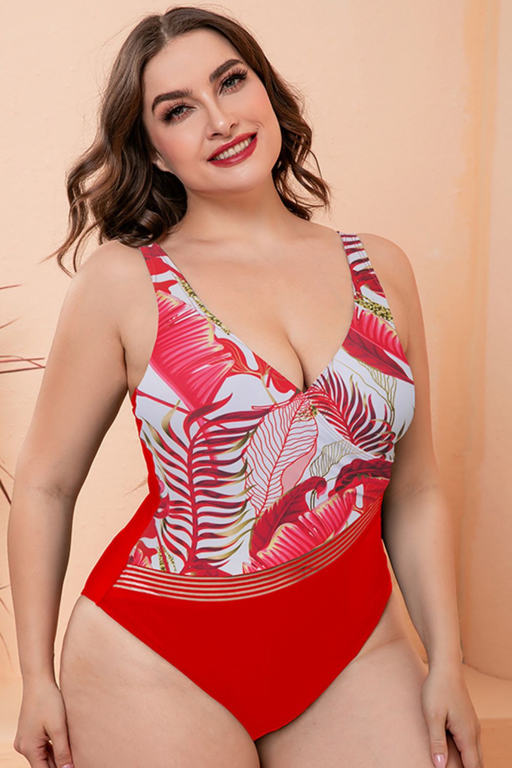 Full Size Two-Tone Plunge One-Piece Swimsuit  Swimwear- Doll Fits