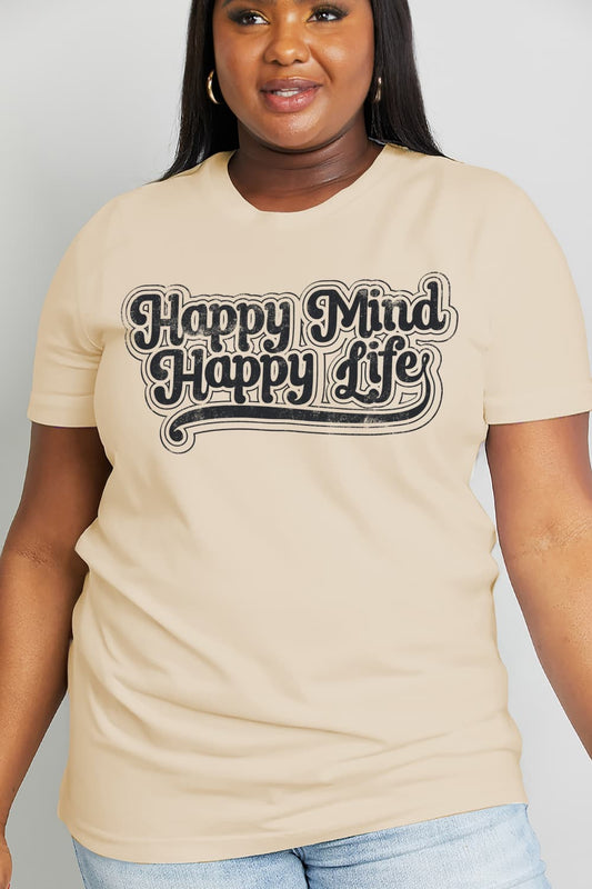 Simply Love Full Size HAPPY MIND HAPPY LIFE Graphic Cotton Tee  - Doll Fits