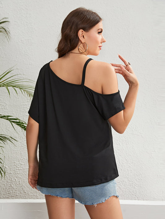 Plus Size Asymmetrical Neck Ruched Short Sleeve Blouse  Shirts & Tops- Doll Fits
