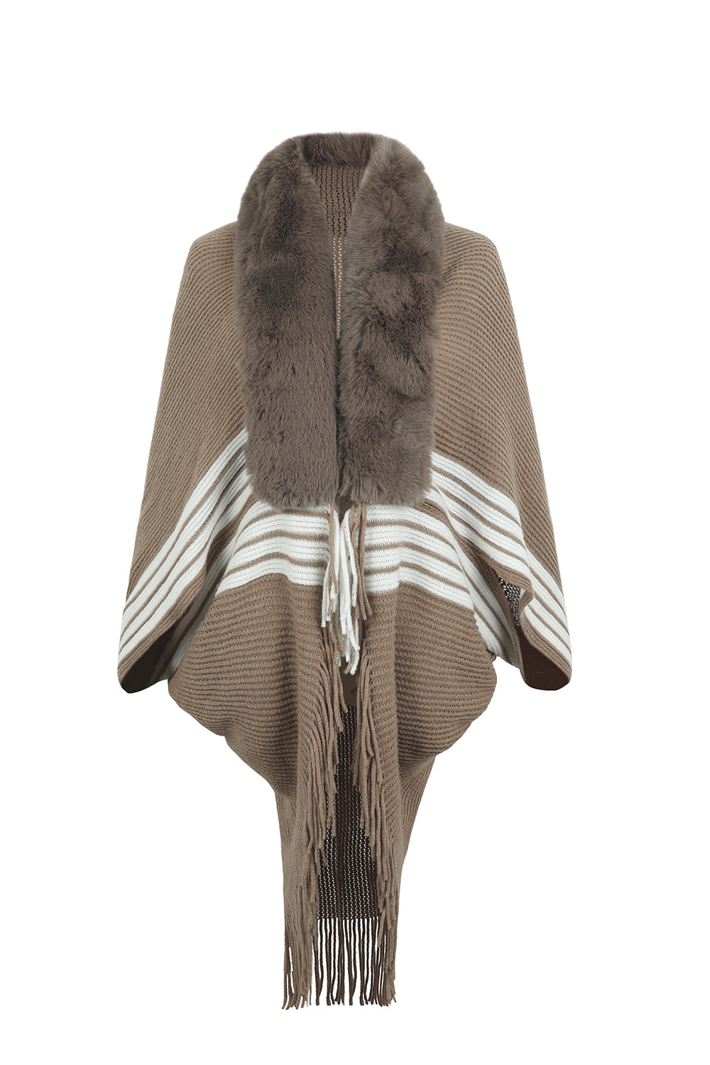 Striped Fringe Detail Long Sleeve Poncho  - Doll Fits