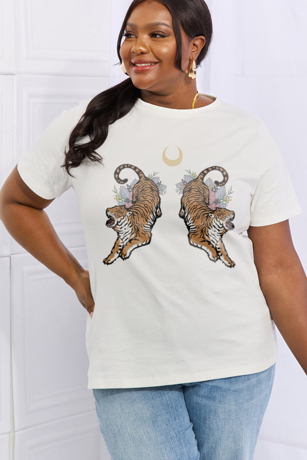 Simply Love Full Size Tiger Graphic Cotton Tee  - Doll Fits