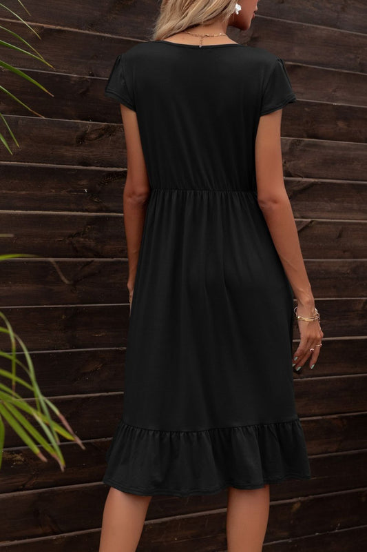 Round Neck Ruffle Hem Pocket Dress  Dresses- Doll Fits