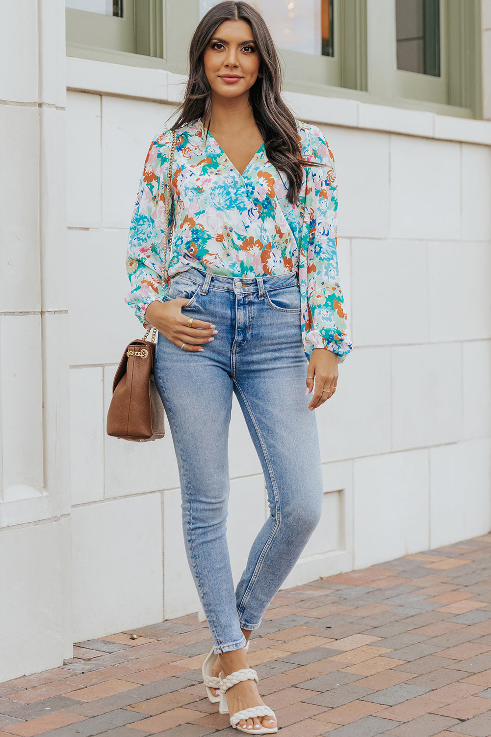 Floral Long Balloon Sleeve Blouse  Shirts & Tops- Doll Fits