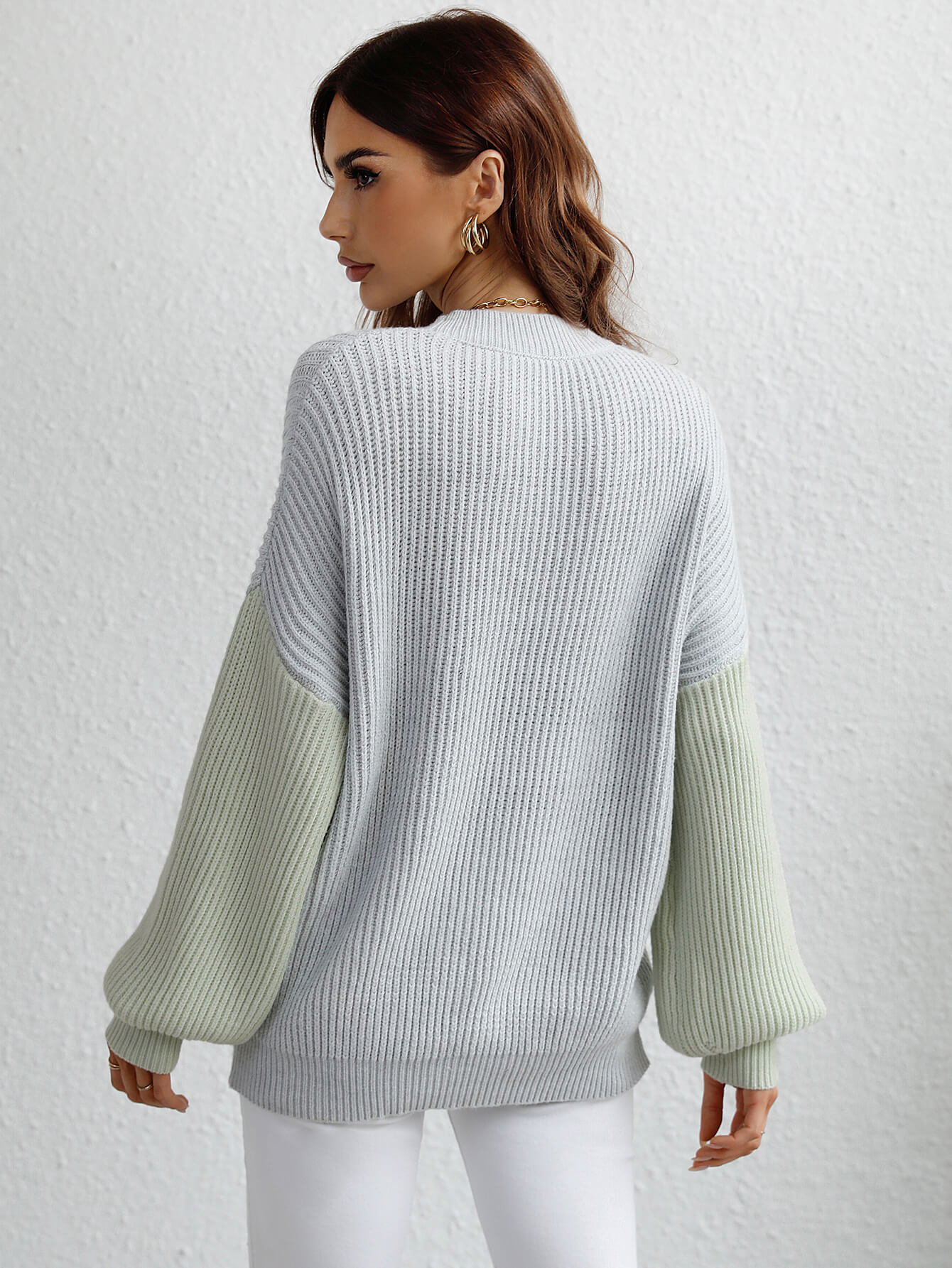 Two-Tone Rib-Knit Dropped Shoulder Sweater  Shirts & Tops- Doll Fits
