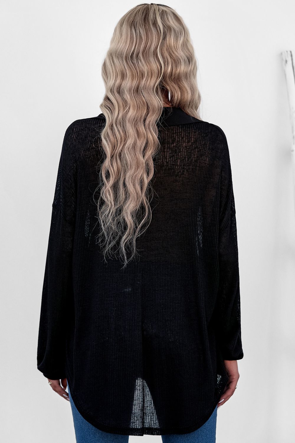 Button Front Dropped Shoulder Knit Shirt  Shirts & Tops- Doll Fits