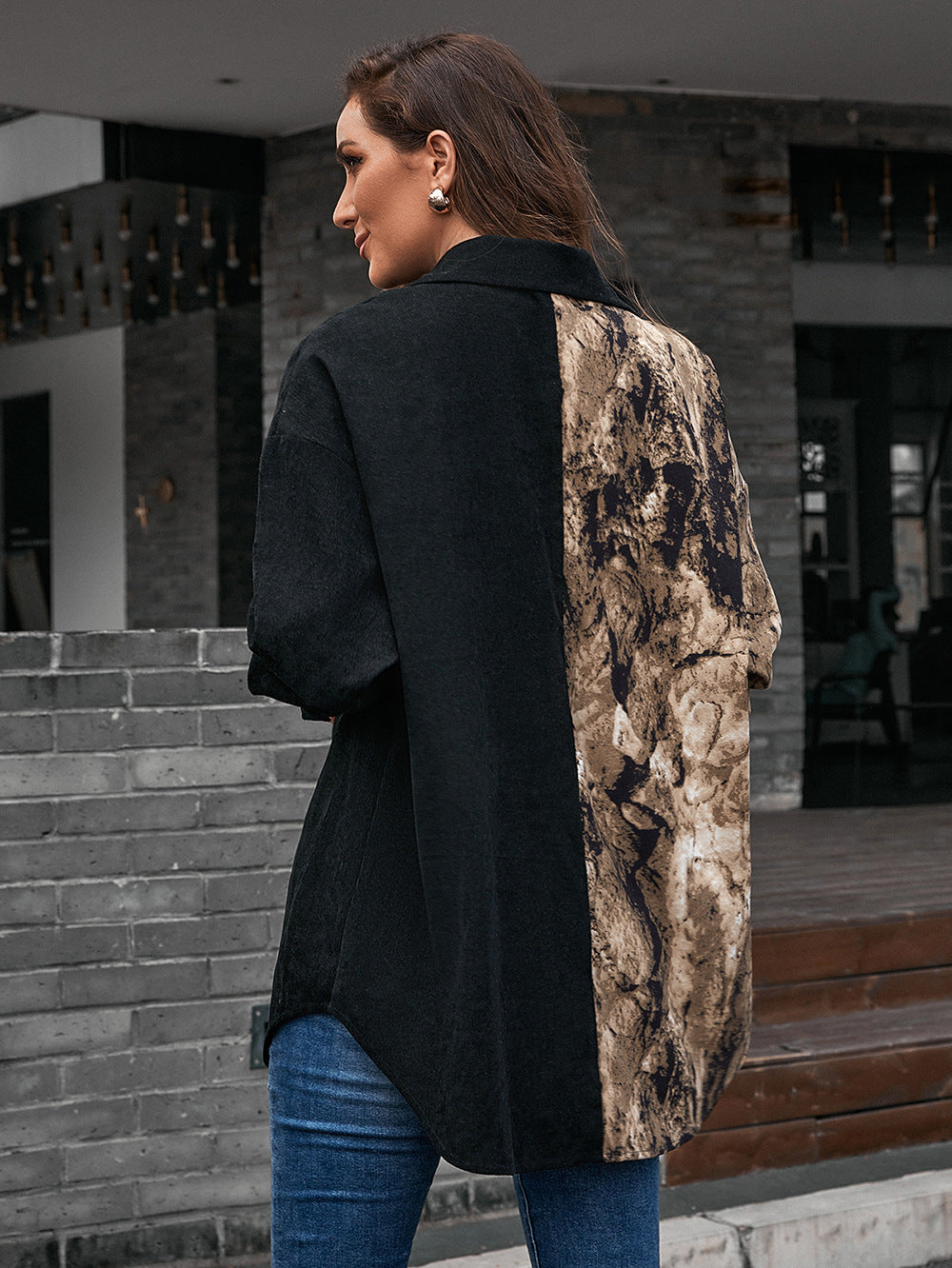 Collared Neck Contrast Color Dropped Shoulder Shirt  - Doll Fits