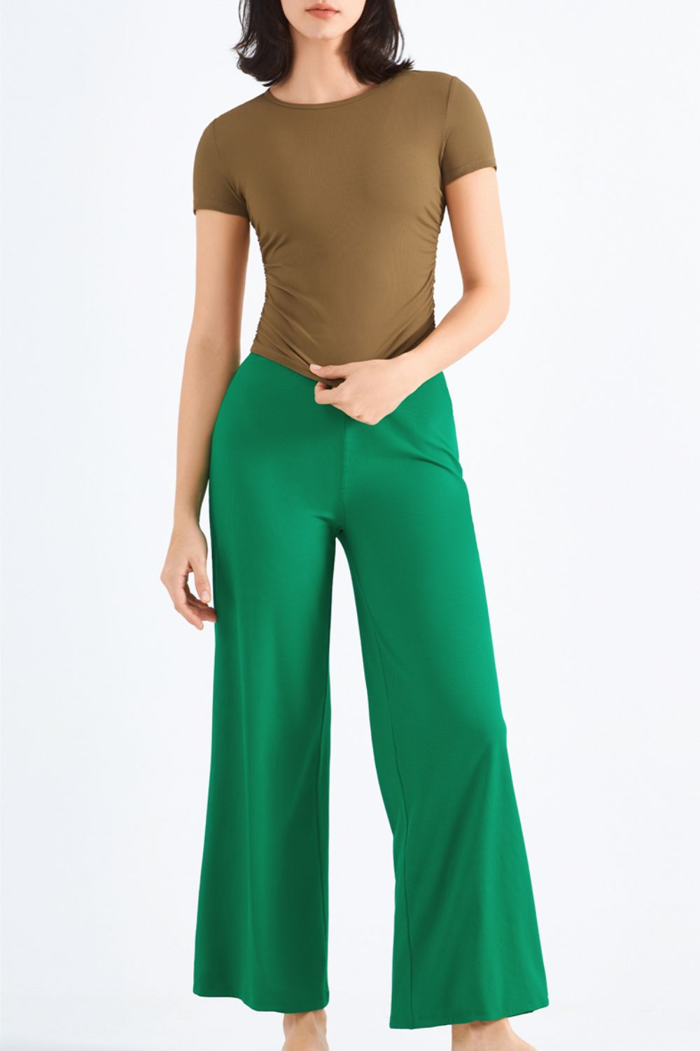 Ruched Round Neck Sports Top  Activewear- Doll Fits