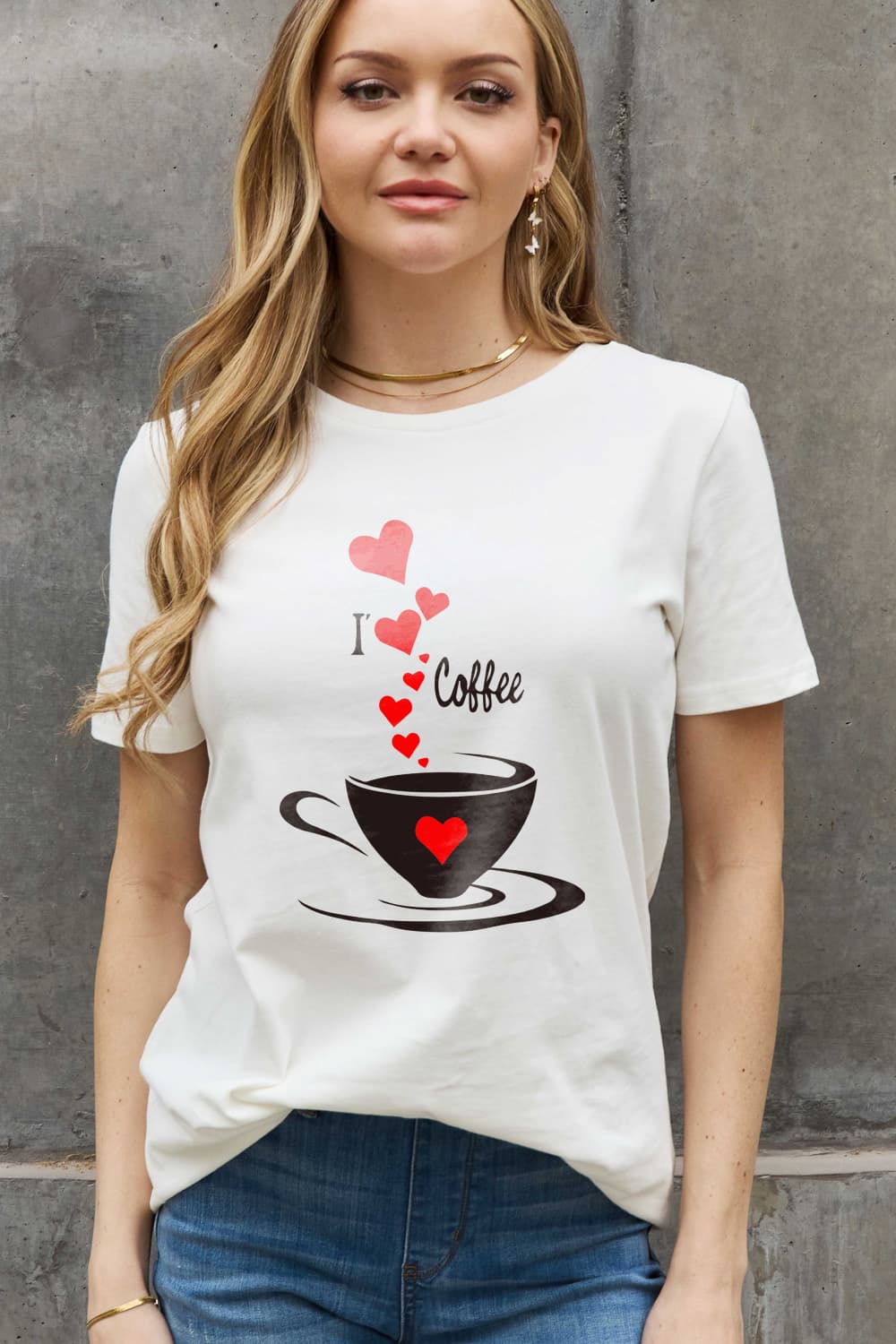Simply Love Full Size I LOVE COFFEE Graphic Cotton Tee  - Doll Fits