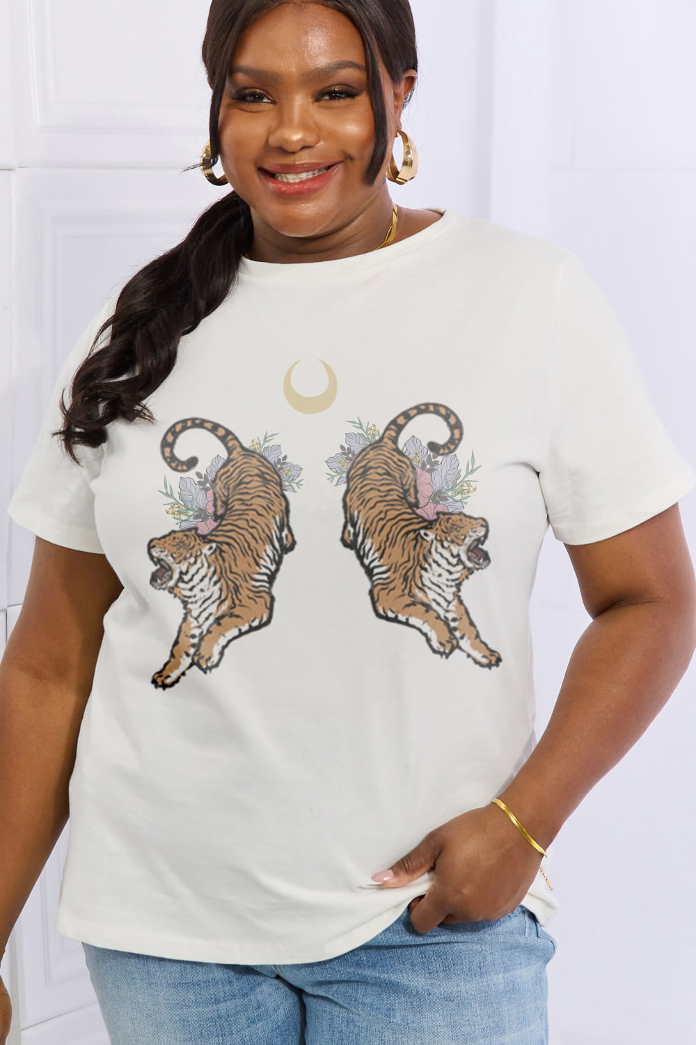 Simply Love Full Size Tiger Graphic Cotton Tee  - Doll Fits