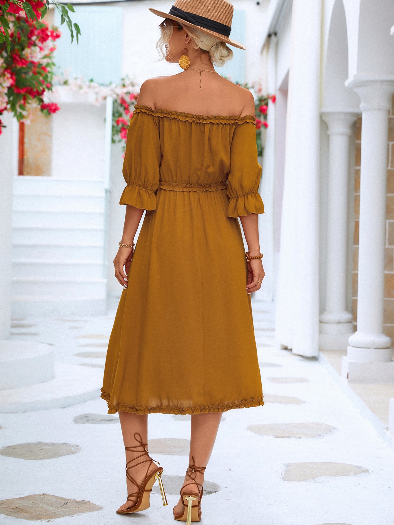 Frilled Off-Shoulder Flounce Sleeve Dress  Dresses- Doll Fits