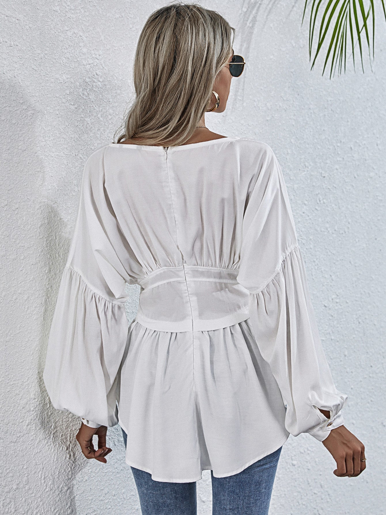 Exposed Seams Round Neck Dropped Shoulder Blouse  - Doll Fits