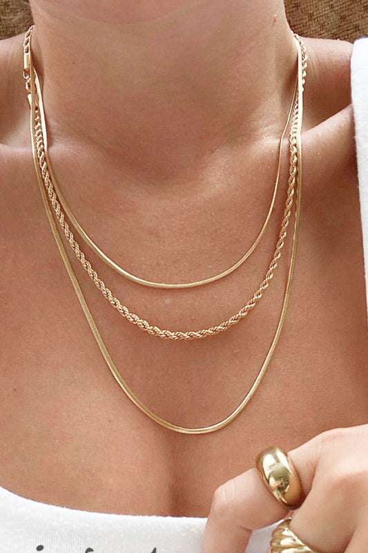 Stainless Steel 18K Gold Pleated Triple Layer Necklace  Necklaces- Doll Fits