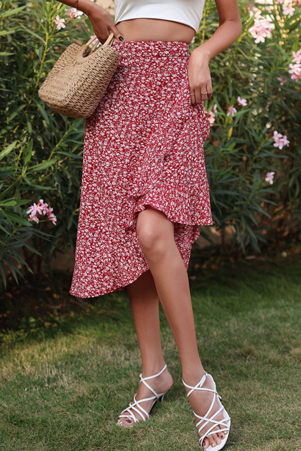 Ditsy Floral Asymmetrical Ruffled Skirt  Skirts- Doll Fits