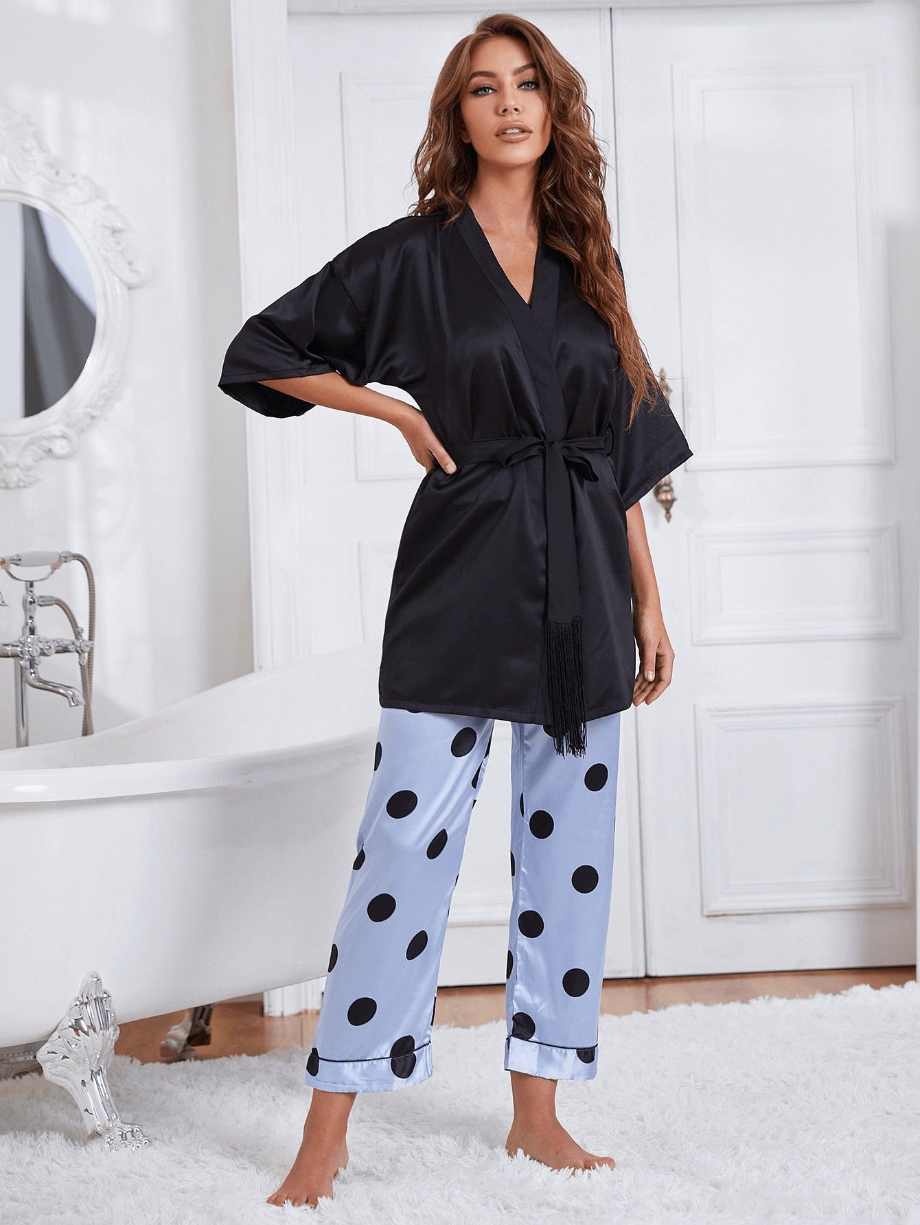 Cami, Robe, and Printed Pants Pajama Set  Sleepwear & Loungewear- Doll Fits