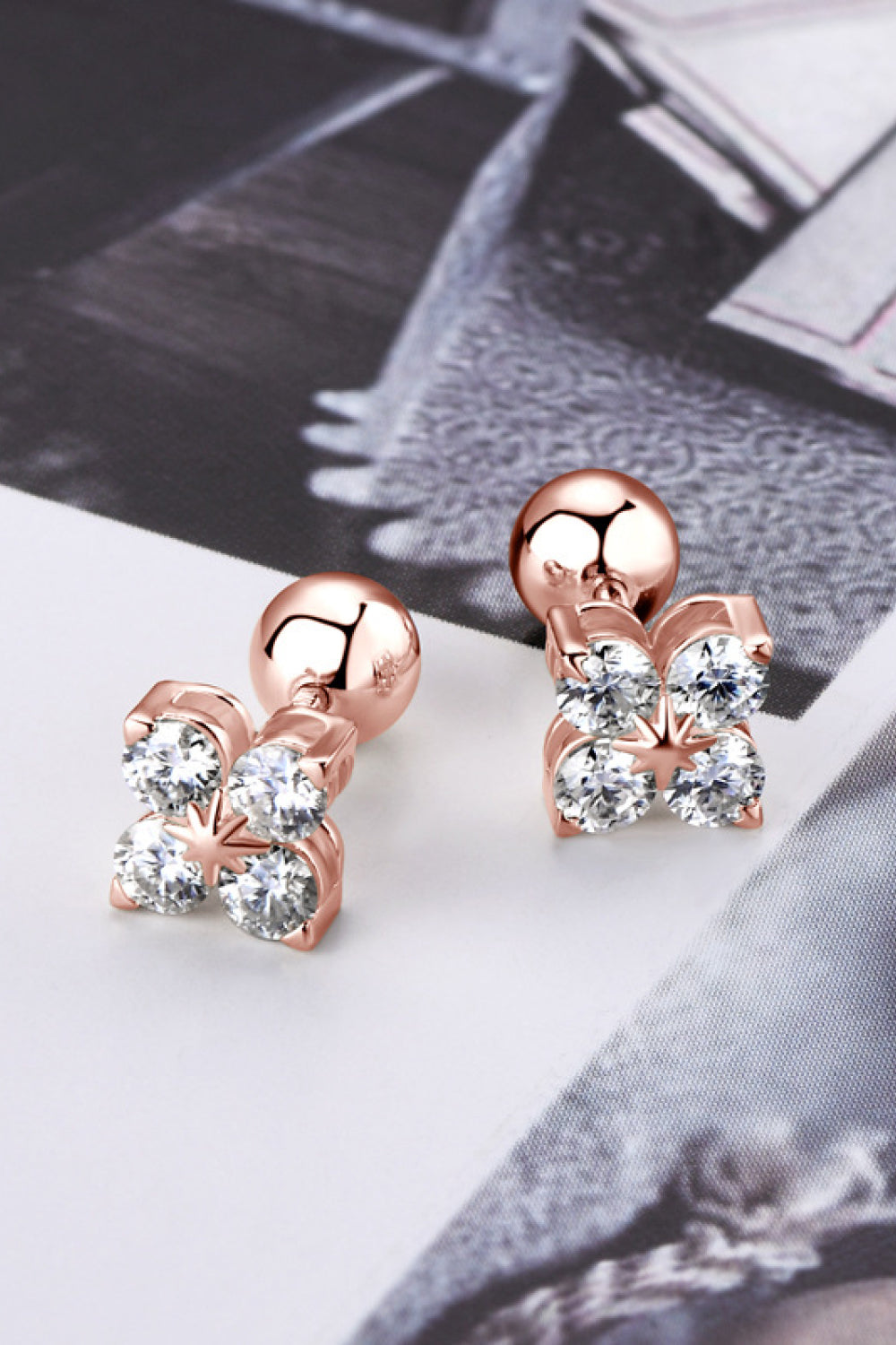 Moissanite 925 Sterling Silver Four-Leaf Clover Shape Earrings  Earrings- Doll Fits