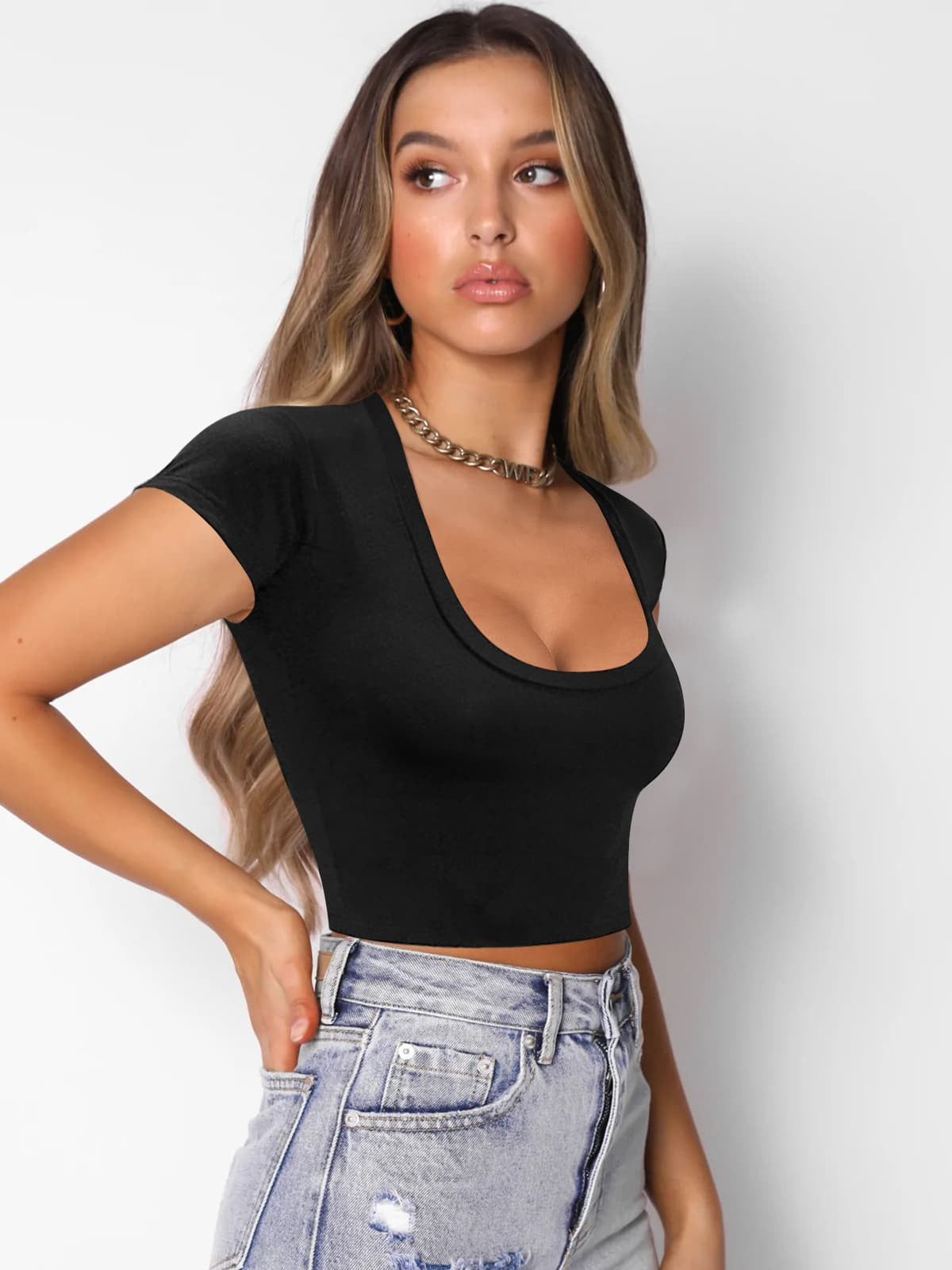 Square Neck Cropped T-Shirt  Shirts & Tops- Doll Fits